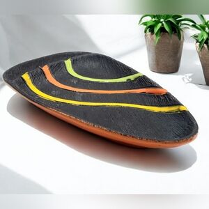 Vintage Bitossi Pottery Dish Ashtray MCM Geometric 10 inch Colorful Atomic Italy